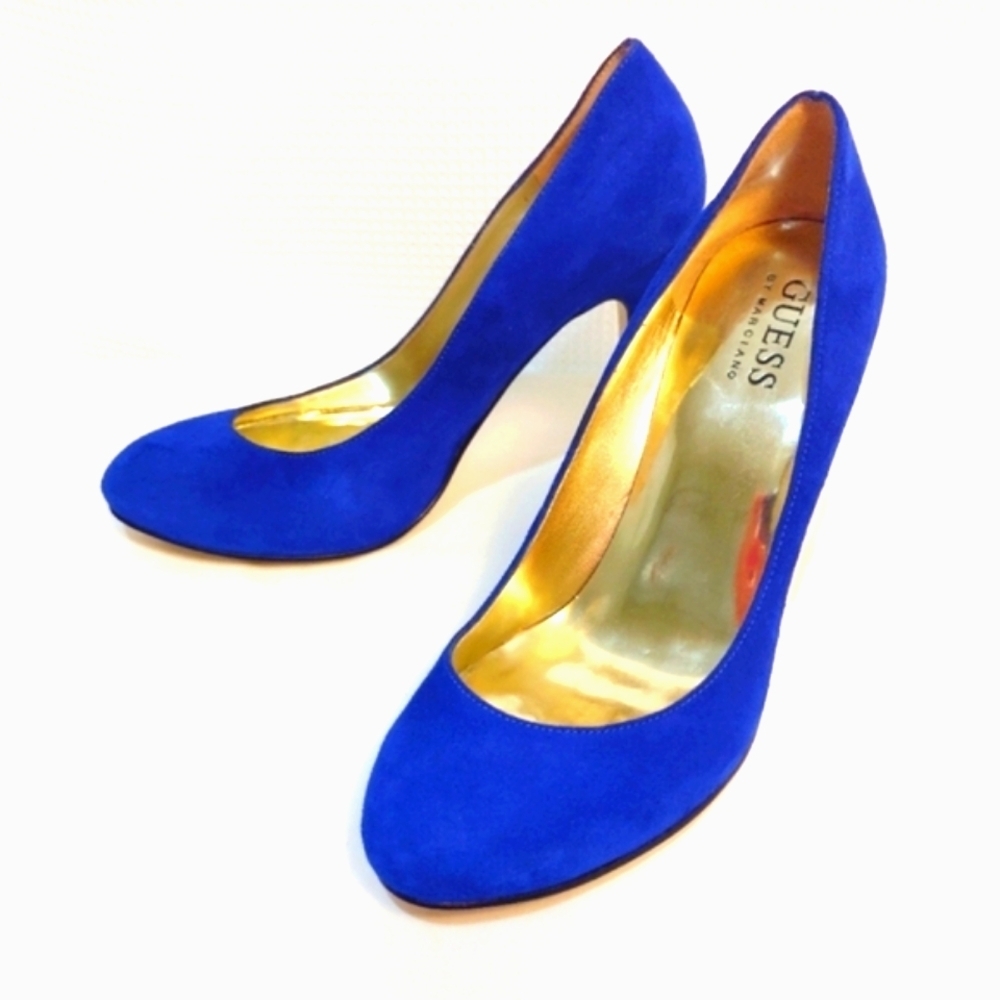 Guess by Marciano Blue Suede Heels Cobalt Leather True Blue Size 6